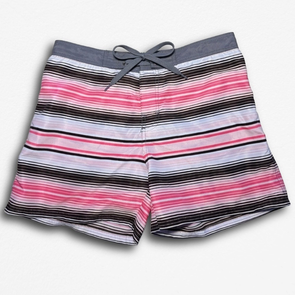 PT Sportswear Womens Striped Board Shorts Pink White Black Size 10 Swim Trunks